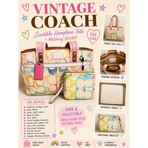 Vintage 2006 Coach Scribble Hamptons Tote Pastel Rainbow Bag + Wristlet